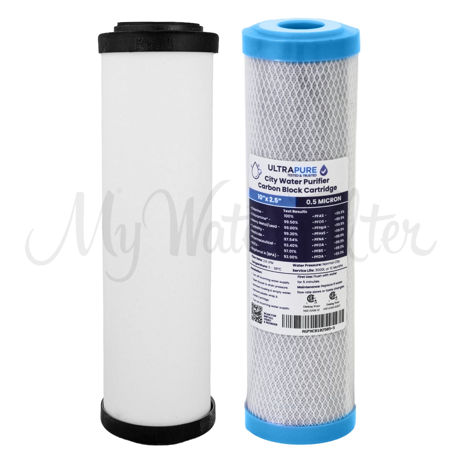 Doulton Ultracarb 0.5 Micron 10" Twin Water Filter with Double Carbon Cartridge Pack