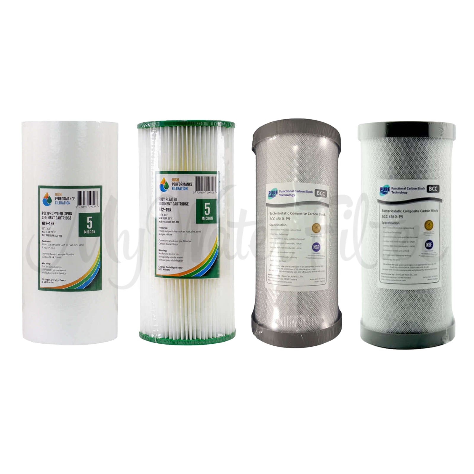 HPF 10" x 4.5" Twin Whole House Water Filter Cartridge Pack with watermark