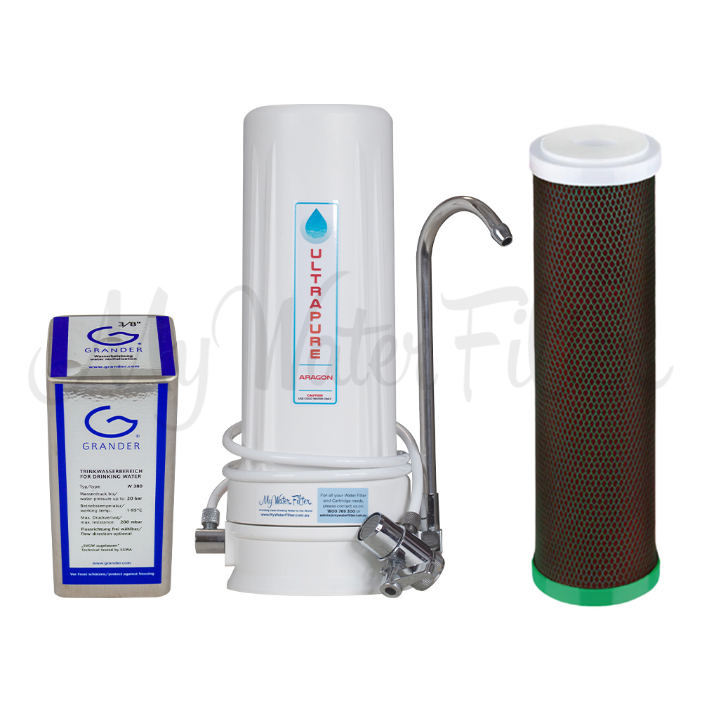 Grander Revitalisation Structured Water Device and ULTRAPURE Aragon 10" Single Stage Benchtop Water Filter with watermark