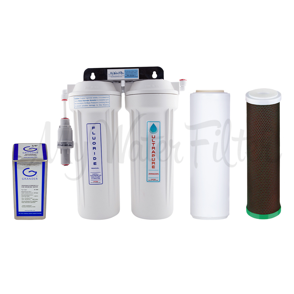 Grander Revitalisation Structured Water Device and ULTRAPURE Aragon 10" Twin Under Sink Water Filter System with Fluoride Removal with watermark