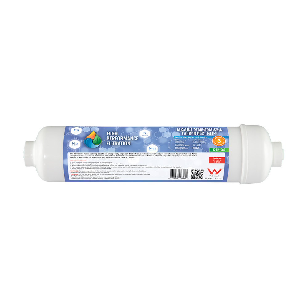 K-CPH Coconut Granular Activated Carbon Alkaline Mineral Inline Water Filter Replacement Cartridge 12" with Fittings