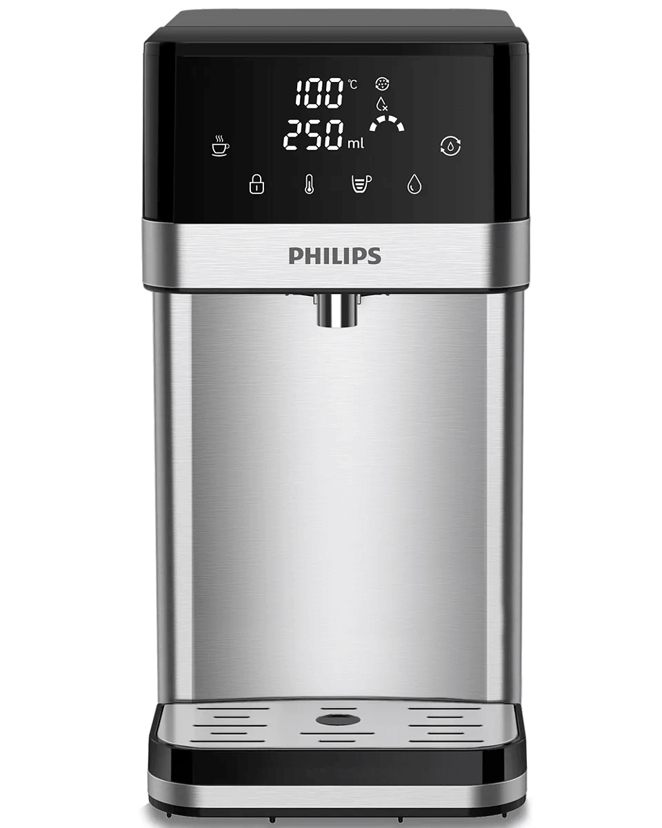 The Philips Compact Water Station ADD5910M/79 showcasing its sleek, compact design, with Micro X-Clean Filtration technology for pure, instant hot water.