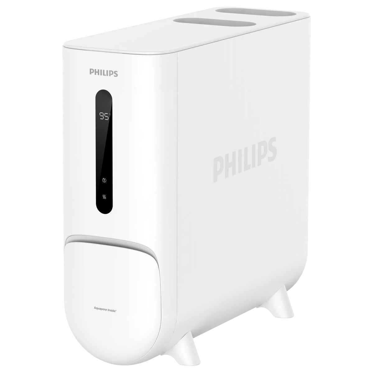Philips AUT6104 black 7-temperature RO water purifier unit in a right-angled side view