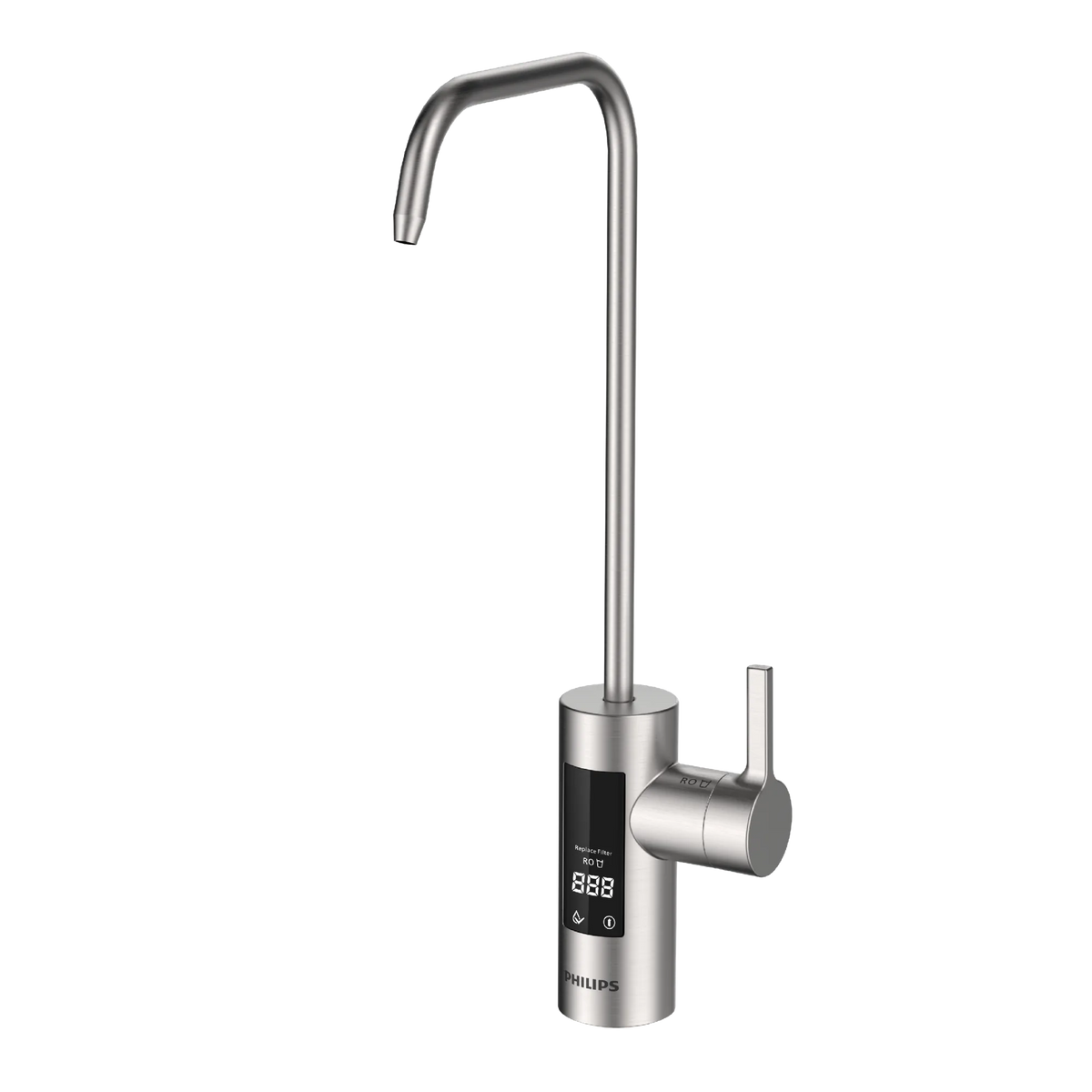 Angled view of the tap for the Philips AUT8990 fast flow reverse osmosis system.