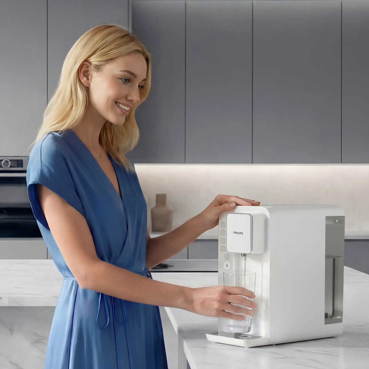 Philips Reverse Osmosis Hot Water Station - 5L Tank, White ADD6914WH glass of water