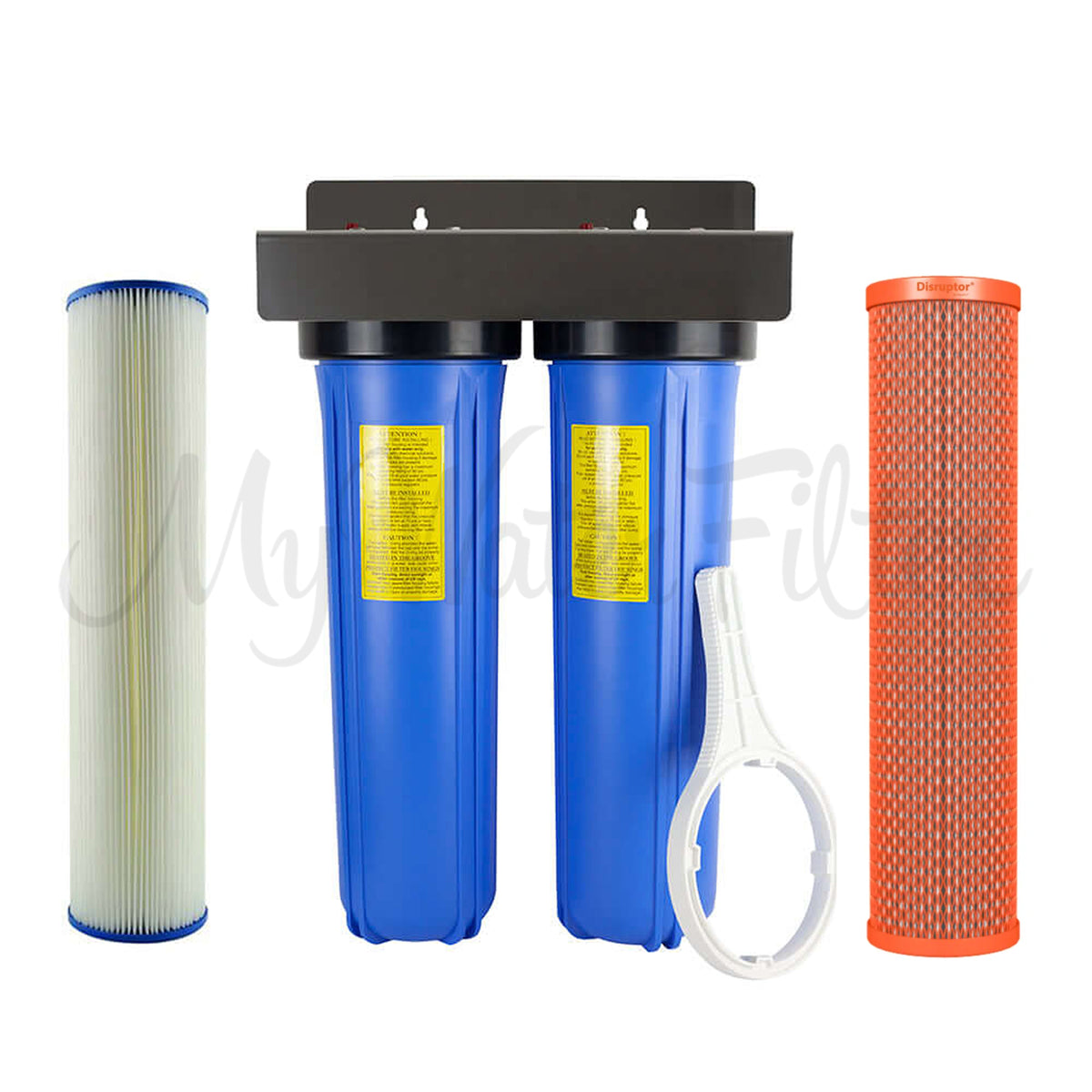 MWF 20" x 4.5" Twin Big Blue Whole House Untreated Rainwater Filtration System with Disruptor® BIO