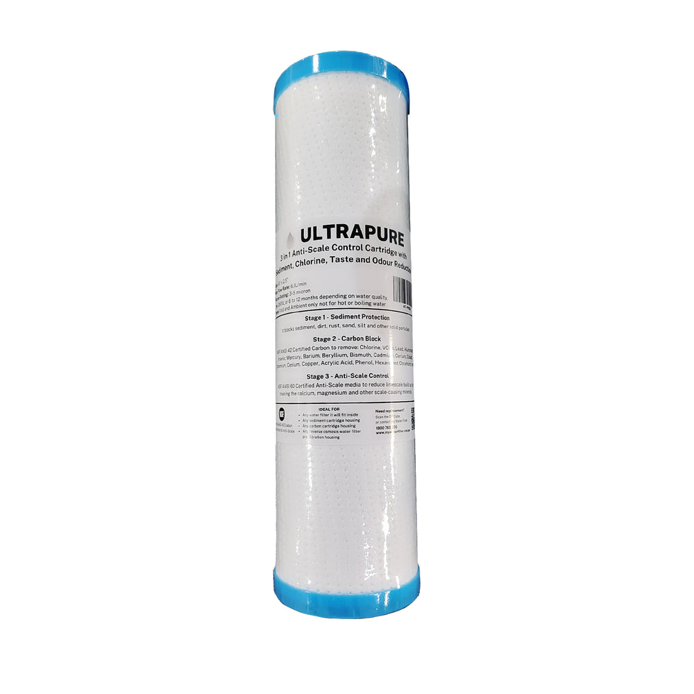 ULTRAPURE 10”x 2.5”  3 in 1 Anti-Scale Control Cartridge with Sediment, Chlorine, Taste and Odour Reduction