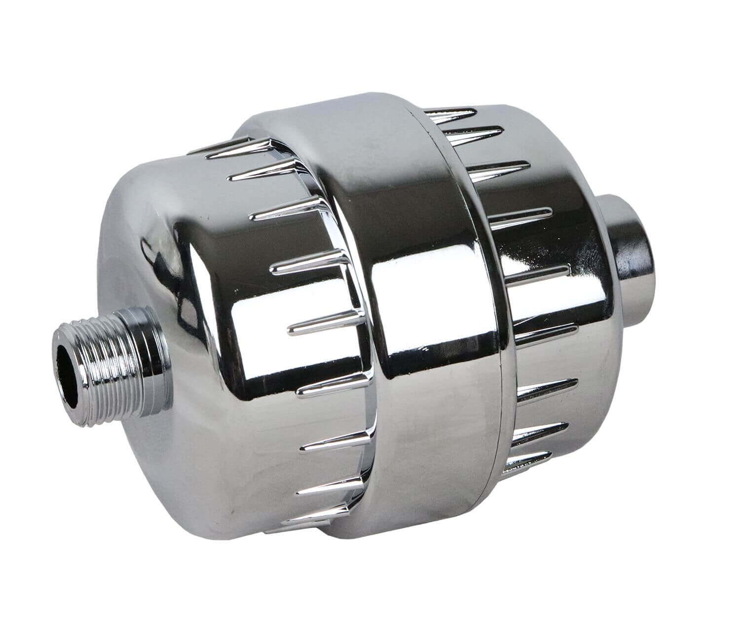 Enjoy a chlorine-free shower with the Chrome Shower Filter. Its threaded connection and grooved design make it a perfect addition to your water filtration system, providing fresher, cleaner water every time you step under the shower.