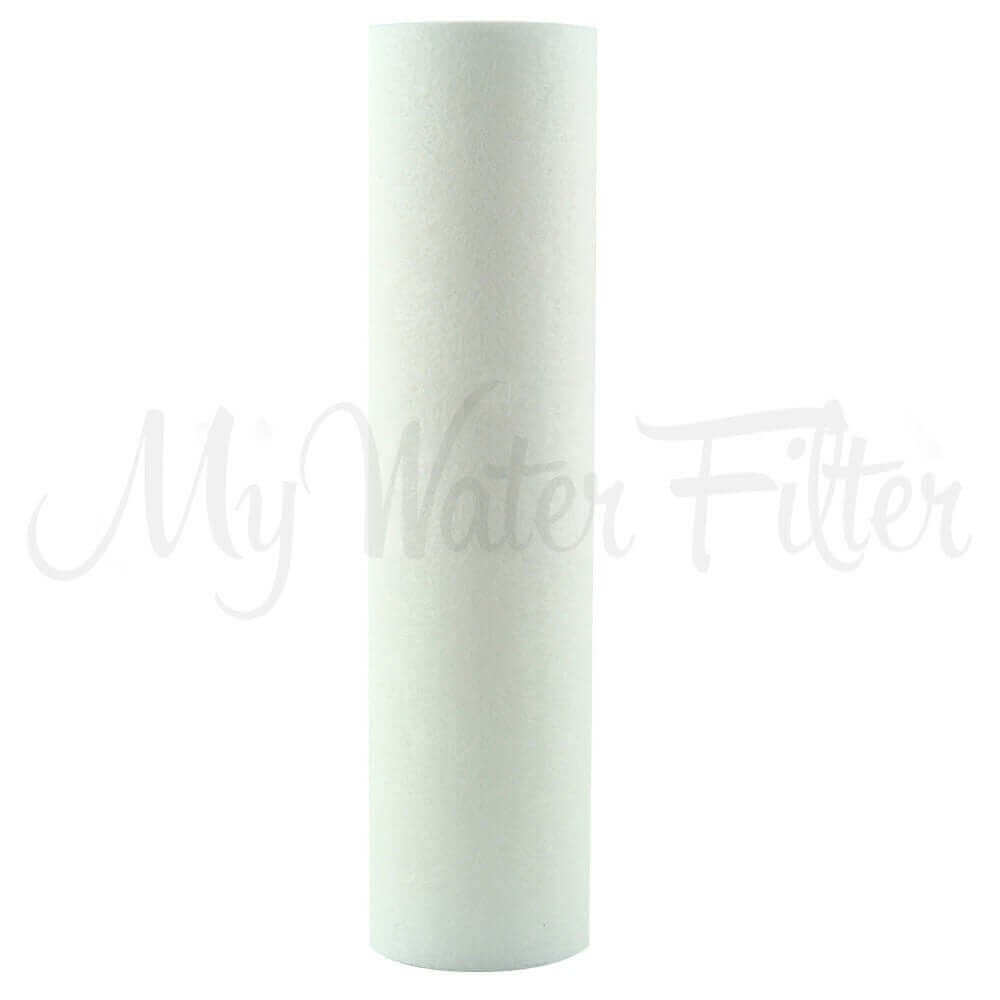 A plain white cylindrical polyspun sediment replacement cartridge from the 20