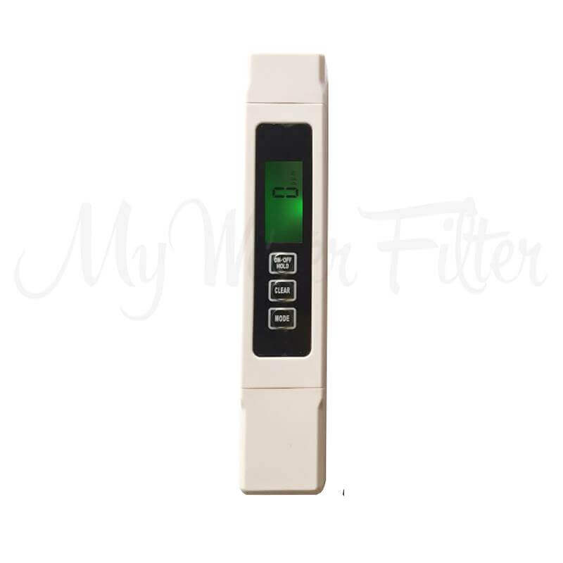 TDS-HM Pocket Meter, a digital handheld water quality tester featuring a green display and three buttons.