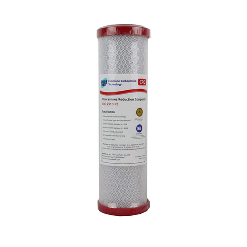 A chloramine reduction carbon block cartridge 10