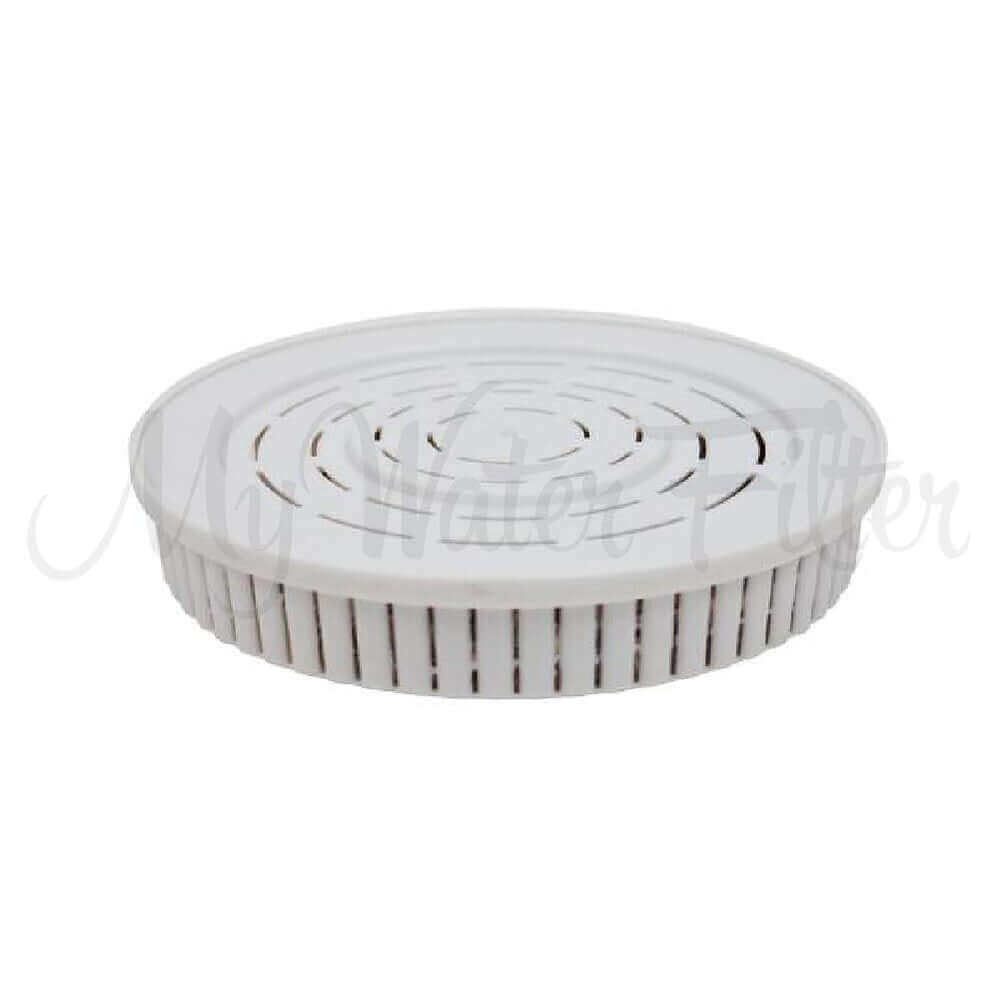 A Mineral Pad Replacement for the 6 and 7 Stage Multi Use pH Elevation Benchtop Gravity Water Filter featuring a round white perforated design.