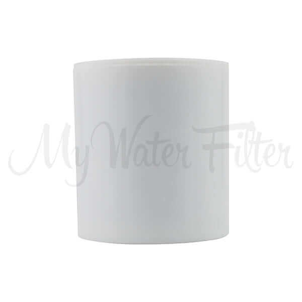 A replacement cartridge of Deluxe Chrome Shower Filter featuring a white cylindrical design