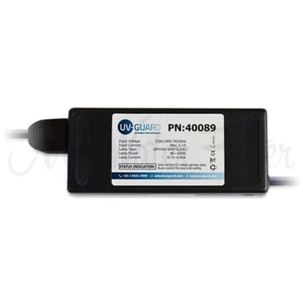 Rectangular UV Guard UV Basic Controller 40089 unit featuring model number and specifications with lamp on-off LEDs and lamp fail alarm (requires shelter).