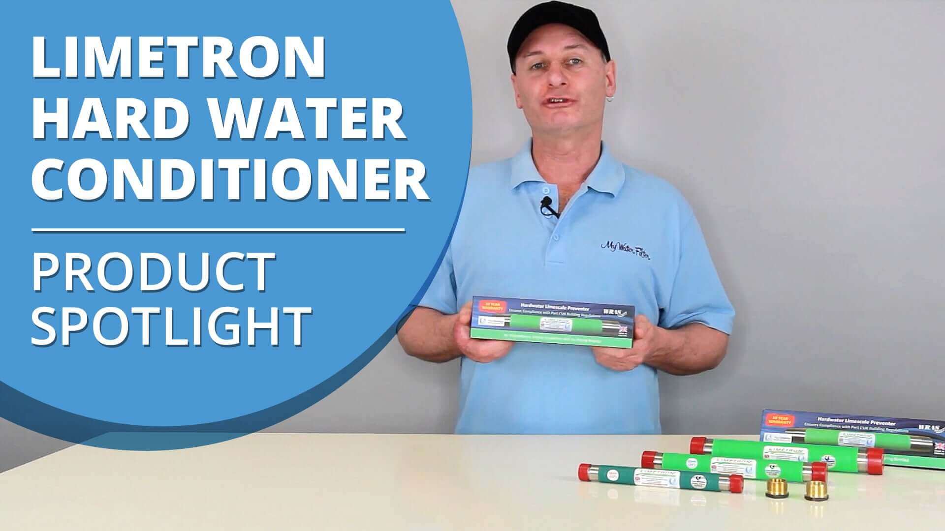 Rod showcasing the three different sizes of Limetron Hard Water Conditioner Descaler - Water Softener Alternative with extra 3/4" brass connectors.