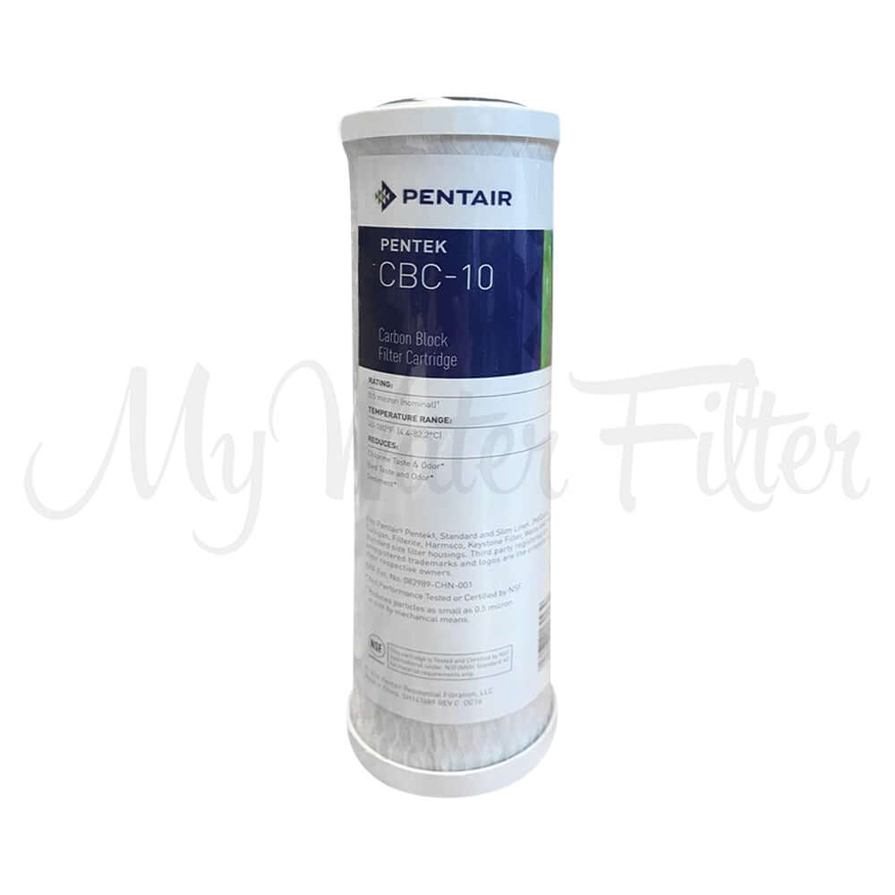 Pentek CBC-10 0.5 Micron Carbon Block Water Filter Replacement Cartridge 10" x 2.5" against a plain background.