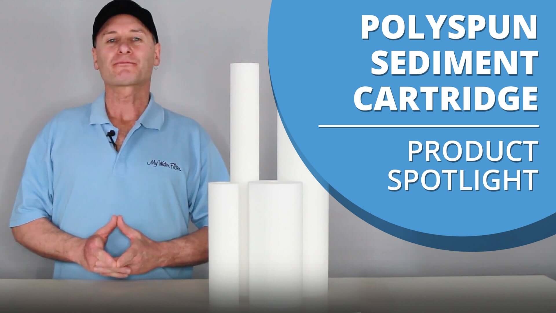 Rod showcasing the three different sizes of a polyspun sediment water filter cartridge.