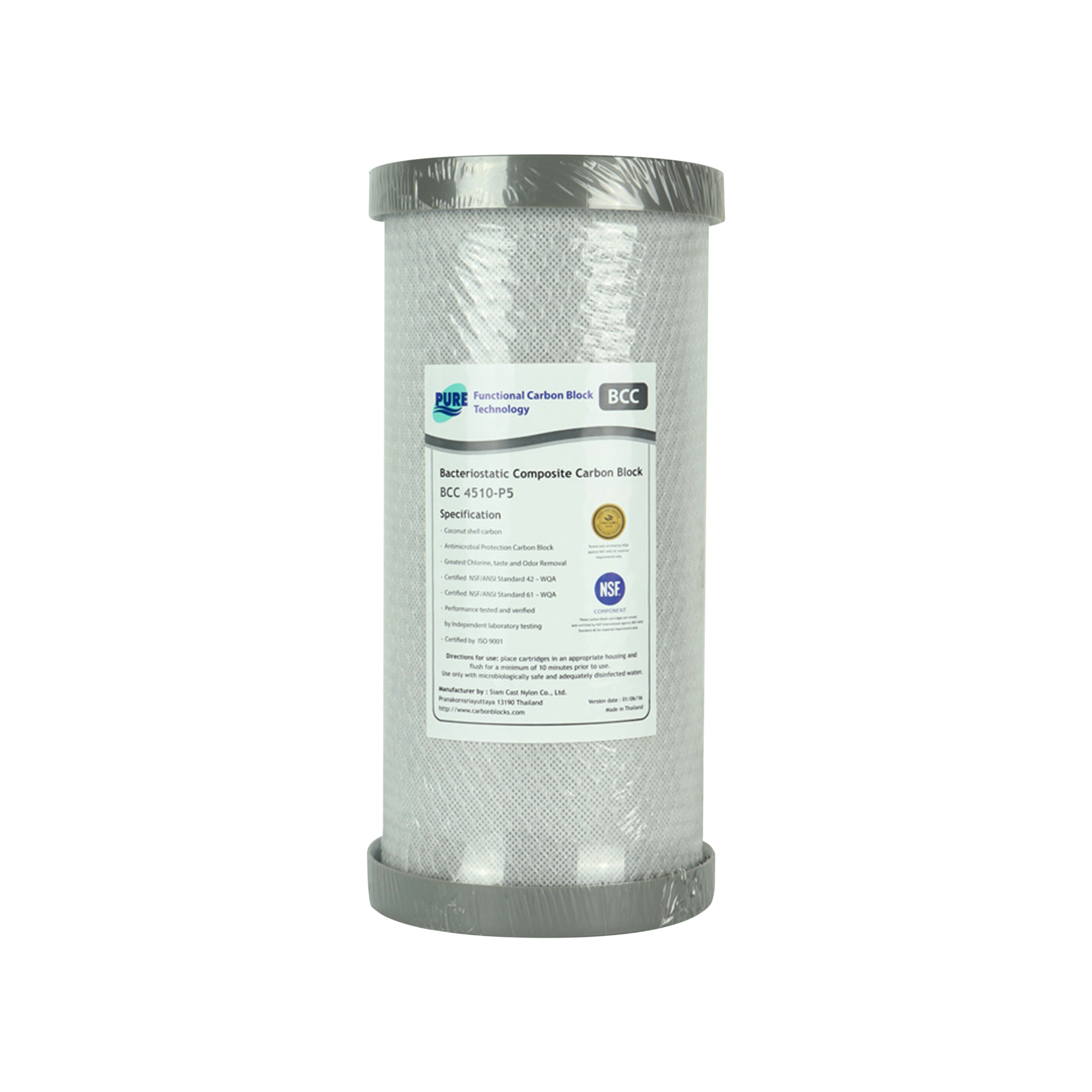 Pure BCC 5 Micron Silver Impregnated Carbon Block Whole House Water Filter Replacement Cartridge 10" x 4.5"