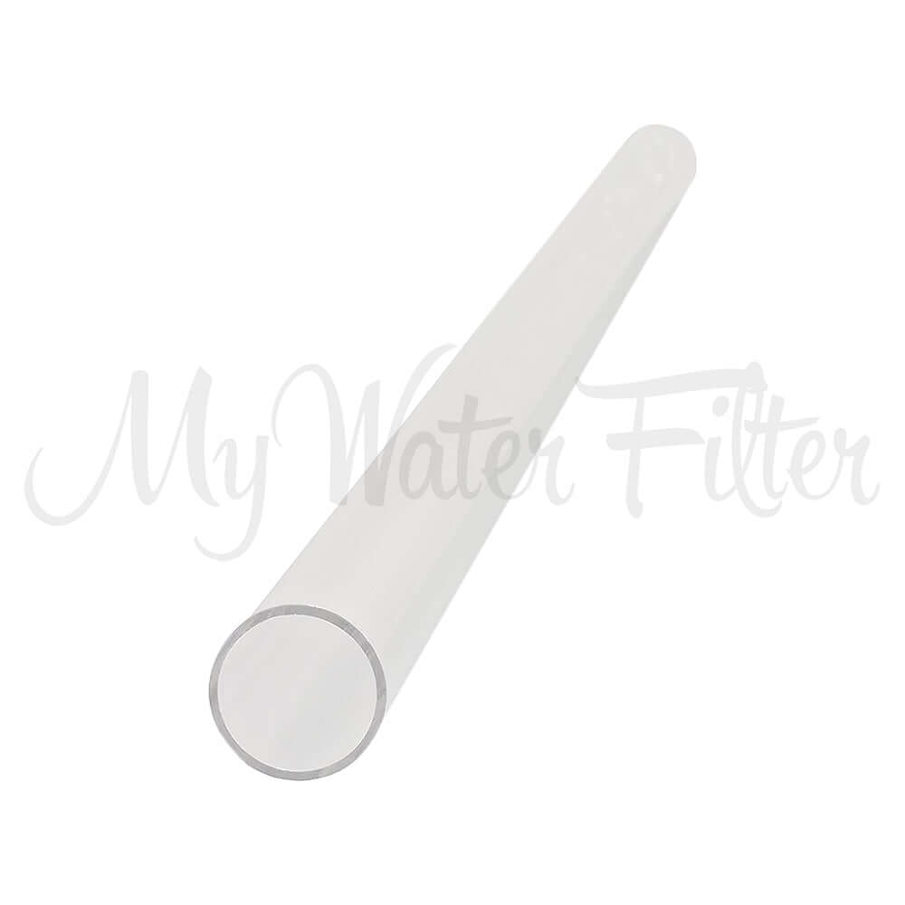 A clear, cylindrical UV Quartz Thimble measuring 490mm x 23mm,