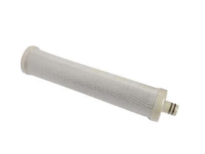 An AquaPro cylindrical filter cartridge featuring a white mesh exterior and a connector end, part of the Replacement Cartridge Pack for AquaPro Multi 4 Stage Reverse Osmosis Under Sink Water Filter System.