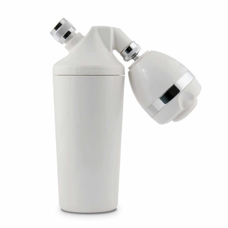 The Aquasana Premium Shower Filter, featuring an adjustable showerhead attachment, is designed to reduce chlorine for healthier hair.