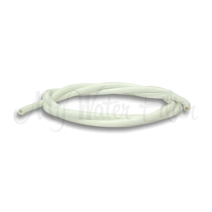 Under Sink Water Filter Hose - White, a coiled plastic tubing, displayed on a plain background.