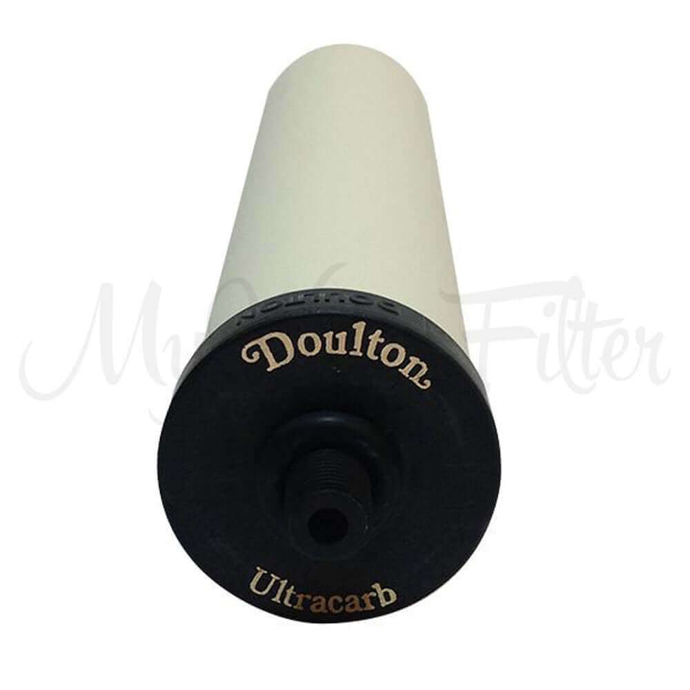 A close-up view of a Doulton Ultracarb ceramic Slimline water filter replacement candle with a 0.5-micron rating and a single O-ring.
