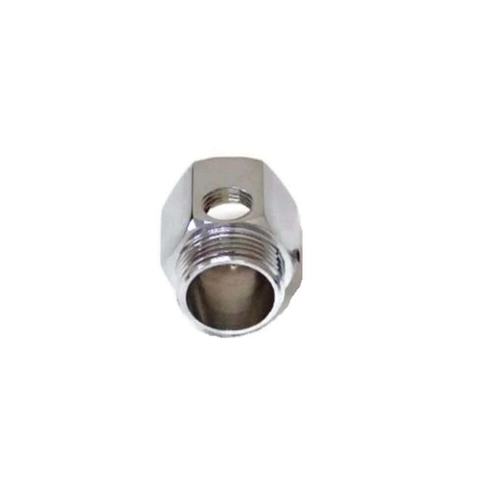 Close-up of the Easy Fit Laundry Connector featuring a 3/4" male, 3/4" female, and 1/4" side female connection