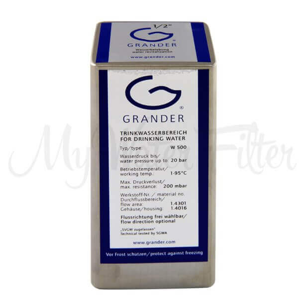 Grander Whole House System rectangular water revitalization device with front label.