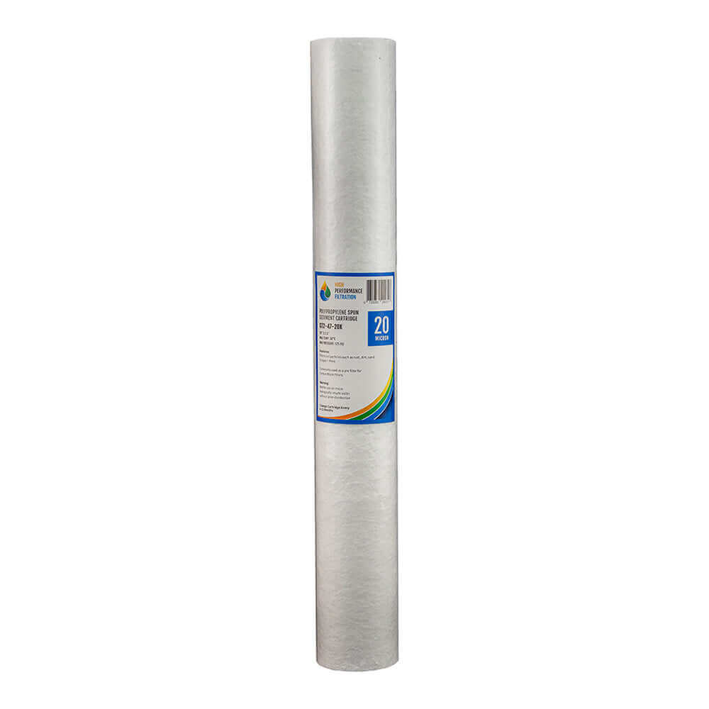 A white polyspun sediment cartridge labeled
