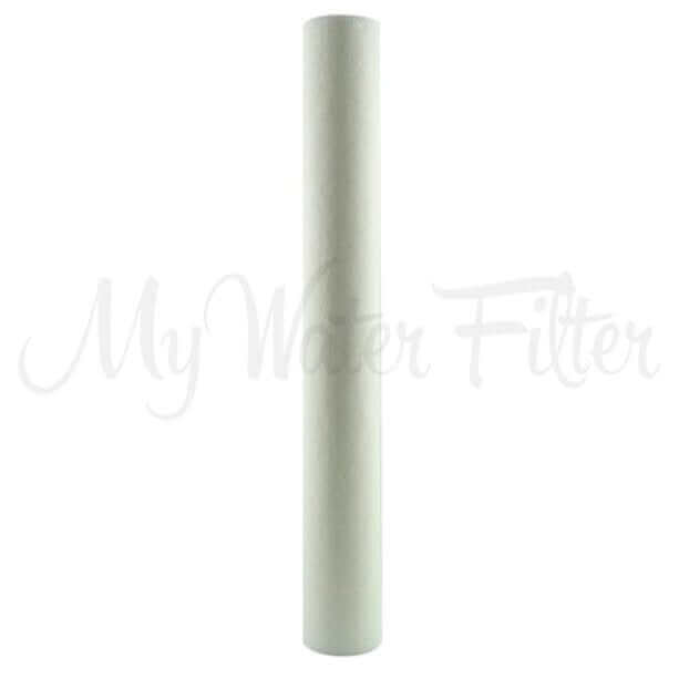 A 5 Micron Polyspun Sediment Water Filter Replacement Cartridge for Aquasana Whole House systems, measuring 20" by 2.5"