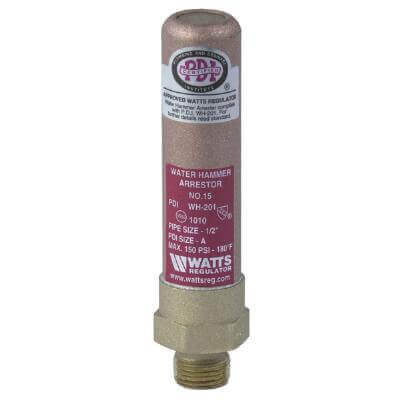 Close-up of a Water Hammer Arrestor 3/4" BSP Thread with the product label and specifications.