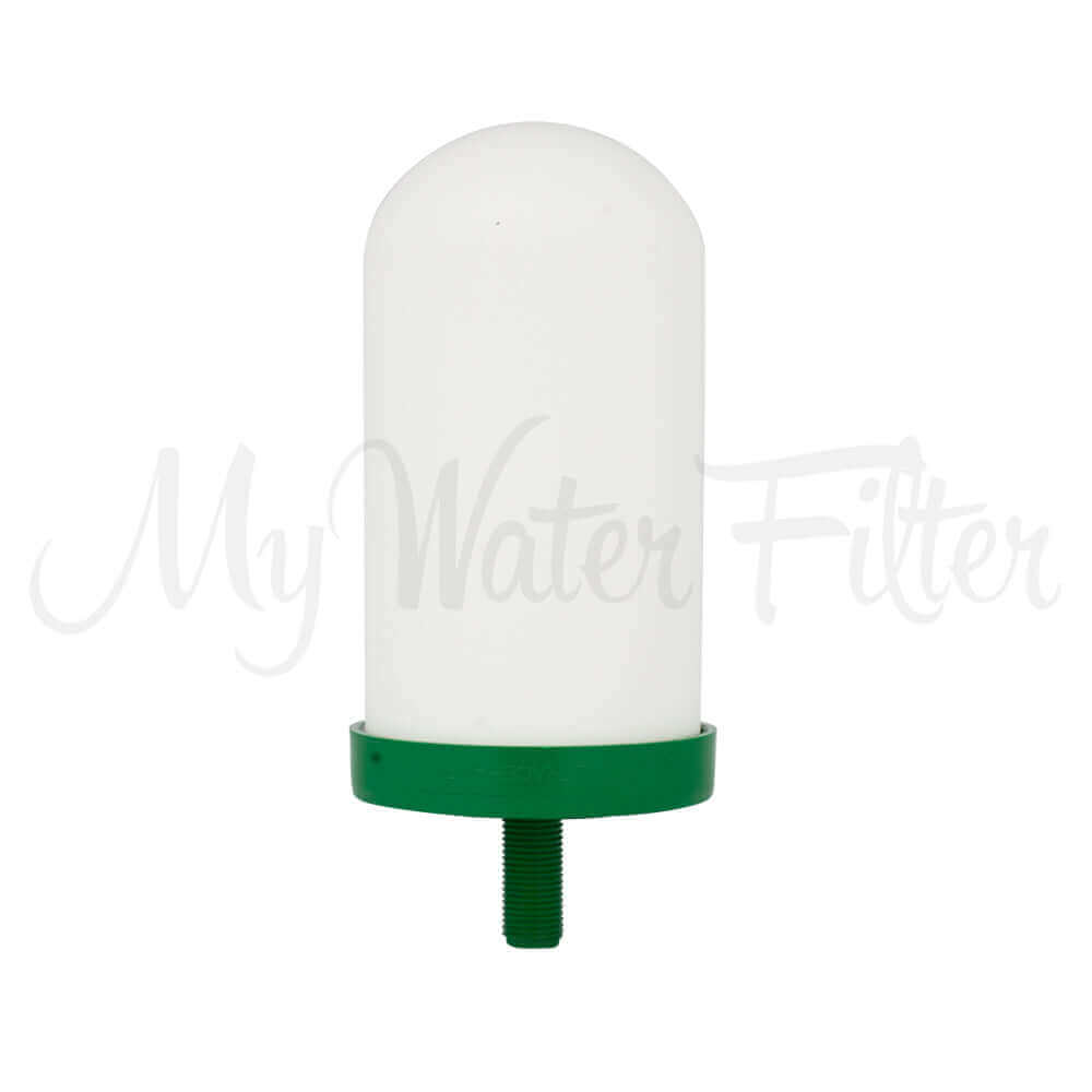 An Ultraceram Drinking Water Filter Replacement Candle with Fluoride Removal in white and green