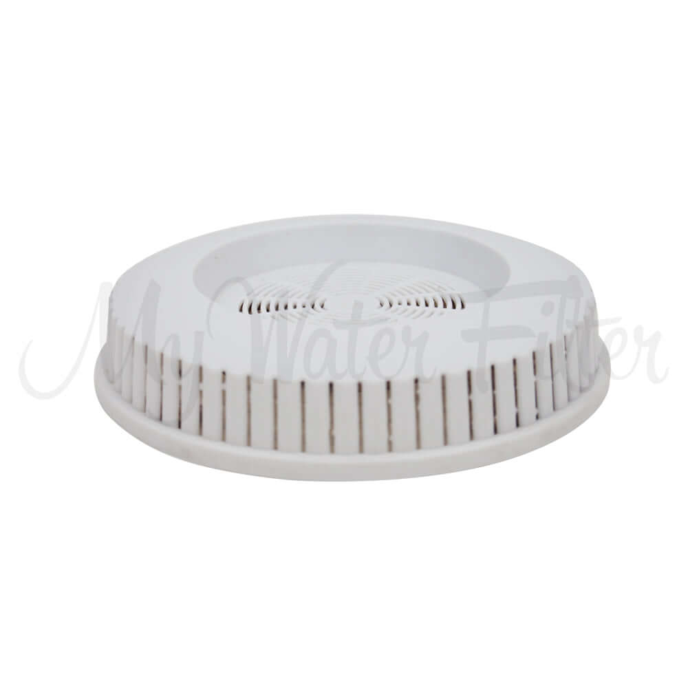 A white circular Drinking Water pH Elevation Mineral Pad designed for benchtop gravity water filters.