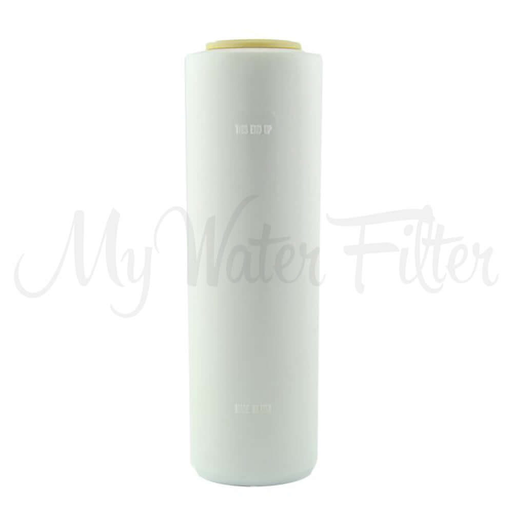 An Omnipure ABA2000FL Fluoride Removal Water Filter Replacement Cartridge 10" x 2.5", in white and cylindrical,