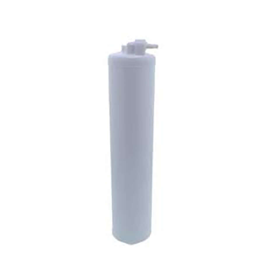 A tall, cylindrical, off-white Omnipure K5672 TS-1 bottle with a pump dispenser on top.