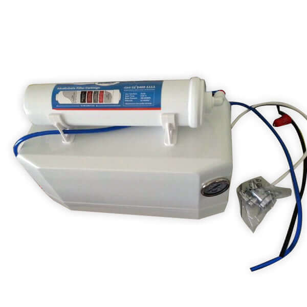 RO 4000 Benchtop Reverse Osmosis Water Filter System with Standard Alkaline, cylindrical filter on top.