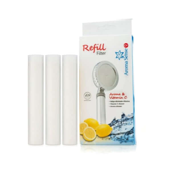 A refill pack for the Aroma Sense Q Vitamin C Shower Filter includes three Scent-free cartridges. Enjoy a chlorine-free shower experience.