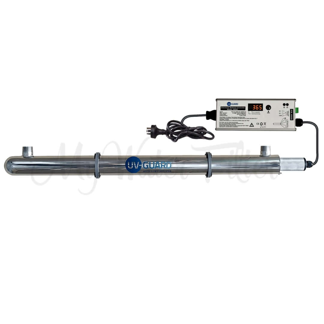 UV Guard UVG SLT40 40 Watt Whole House Ultraviolet Light System - 46 LPM includes a controller and power cord.