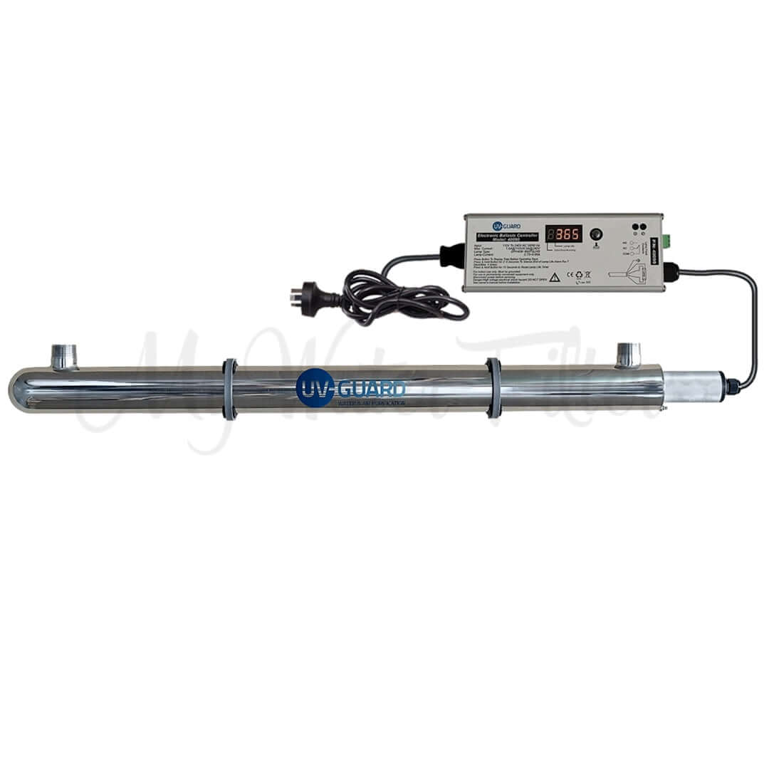UV Guard UVG SLT40 40 Watt Whole House Ultraviolet Light System - 46 LPM includes a controller and power cord.
