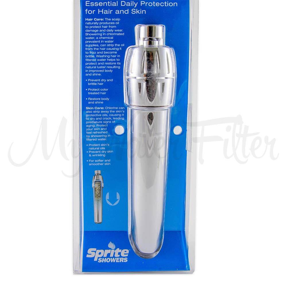 The Sprite Hose Shower Filter - Chrome, from the brand Sprite, provides protection for hair and skin by effectively eliminating chlorine.