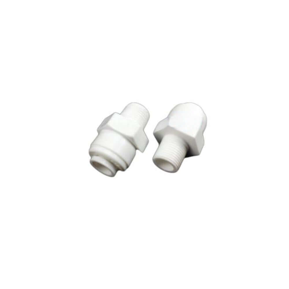Two Straight Quick Connectors (1/4" Male - 1/8" NPT) made of white plastic.