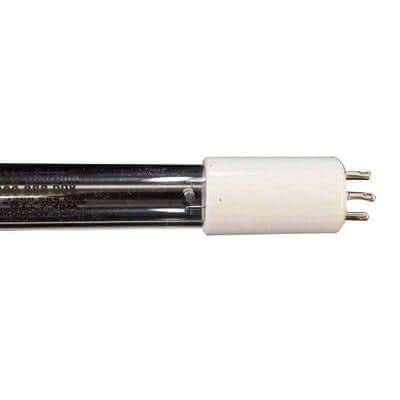 Close-up of a UV Lamp 11074 with a white base and four metal pins