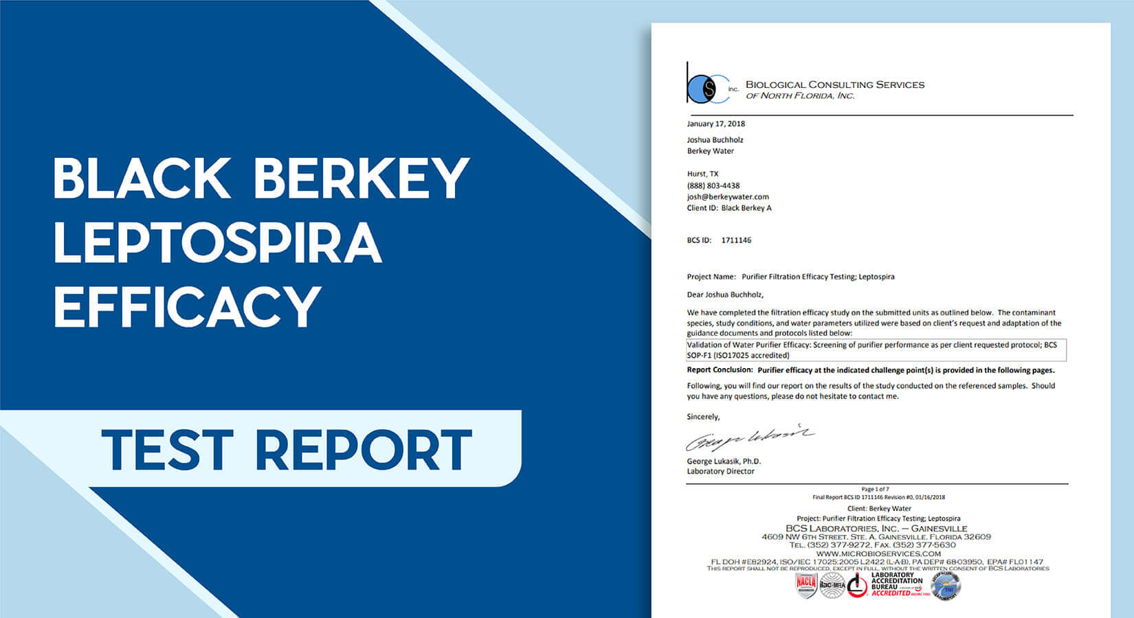 BLACK BERKEY LEPTOSPIRA EFFICACY TEST REPORT