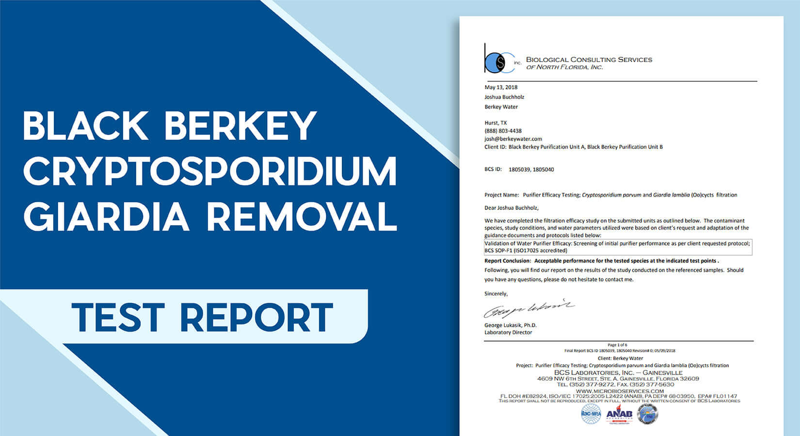 BLACK BERKEY CRYPTOSPORIDIUM GIARDIA REMOVAL TEST REPORT