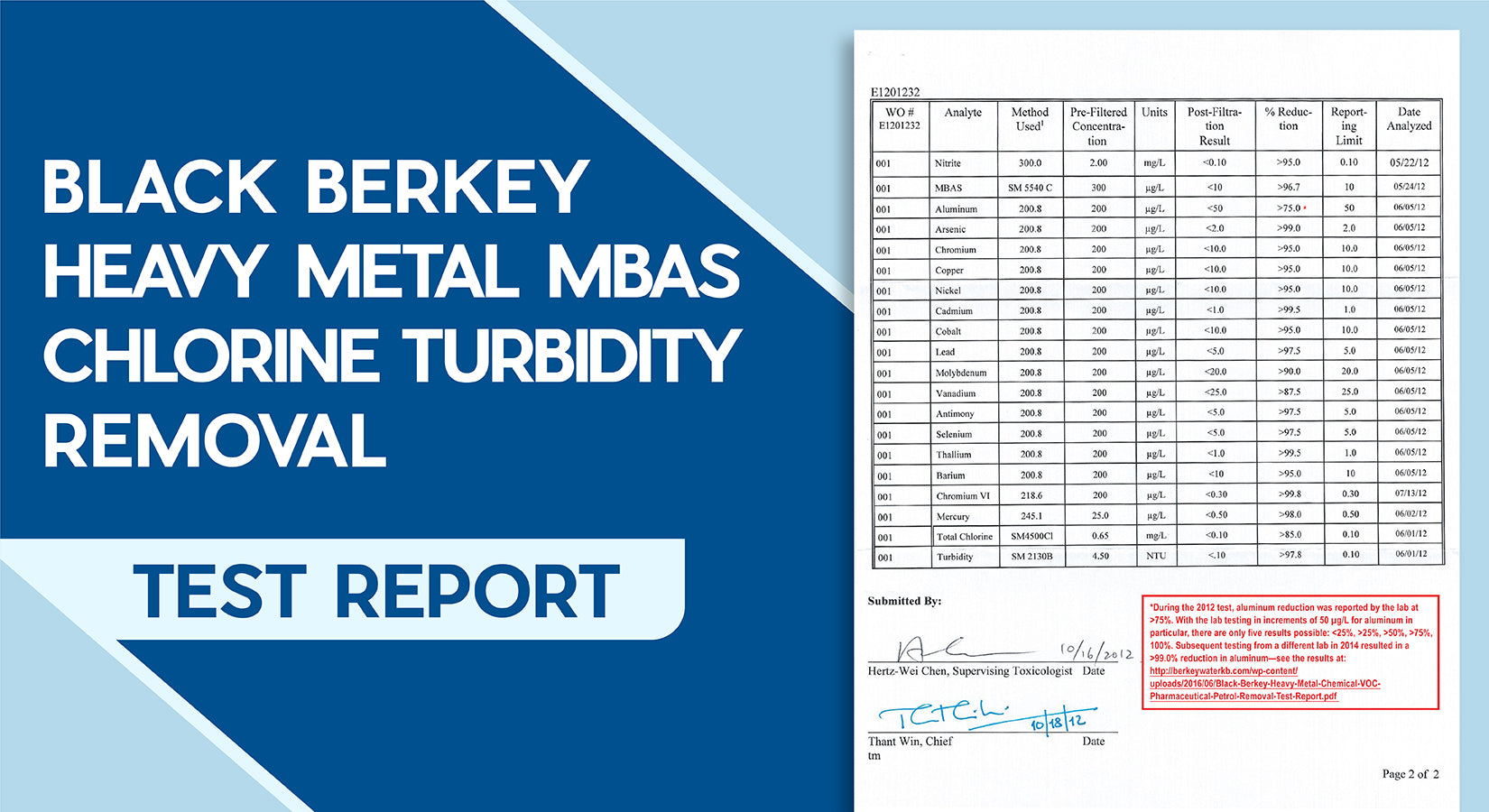 Black Berkey Heavy Metal MBAS Chlorine Turbidity Removal Test Report