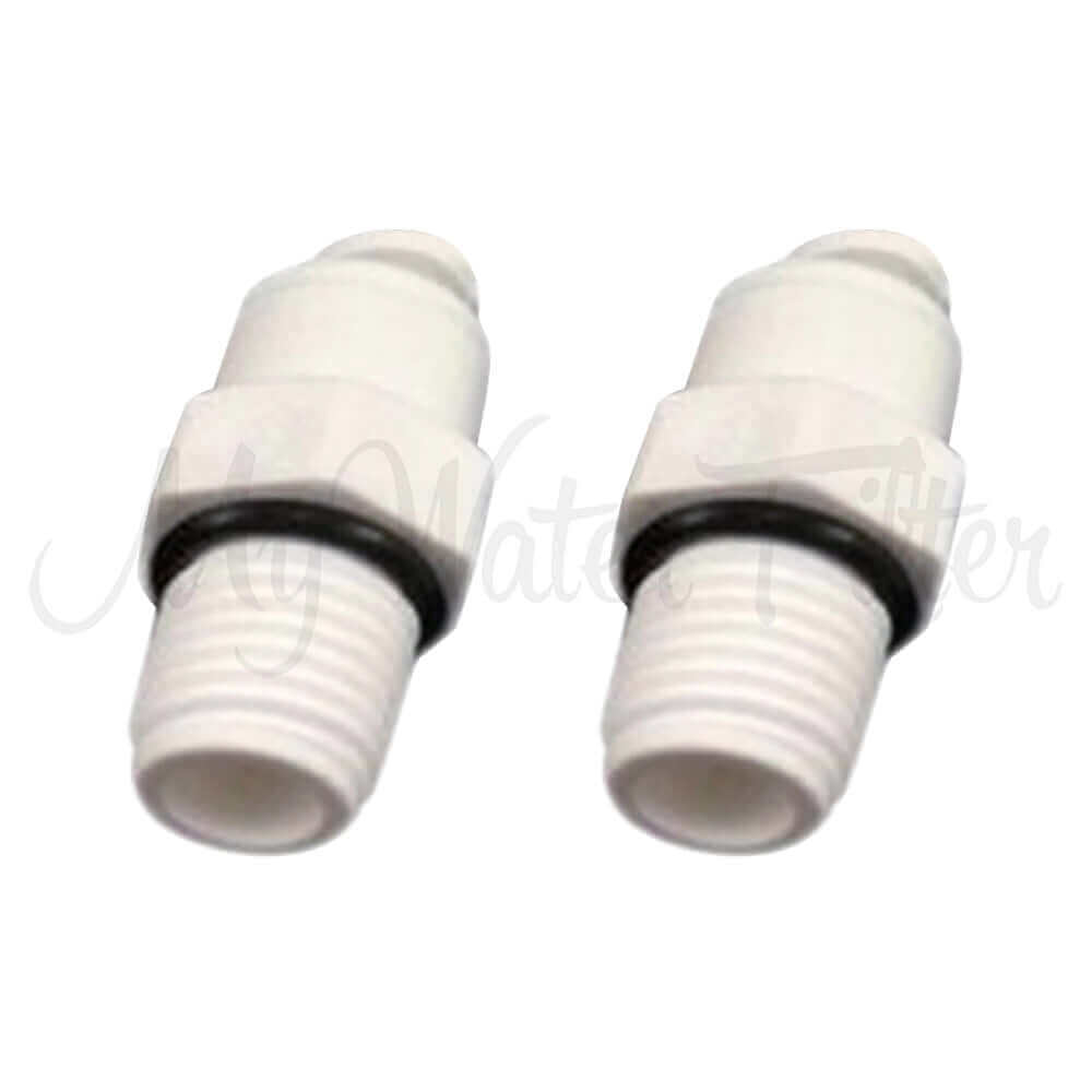 Two straight quick connectors featuring 1/4" male thread to 1/4" tube quick connect adapters with O-rings