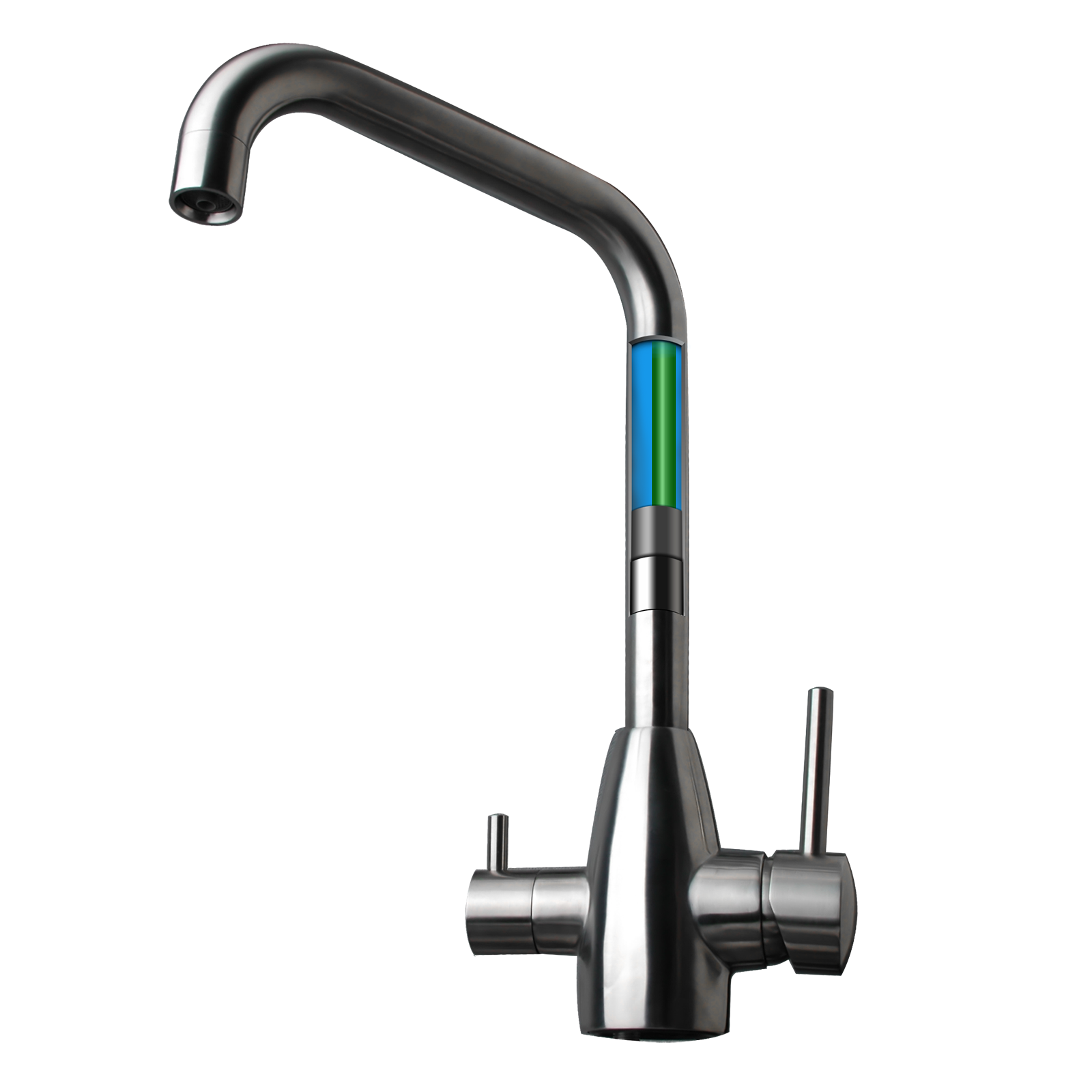 3 Way Mixer Tap - Rounded Square Neck - Stainless Steel