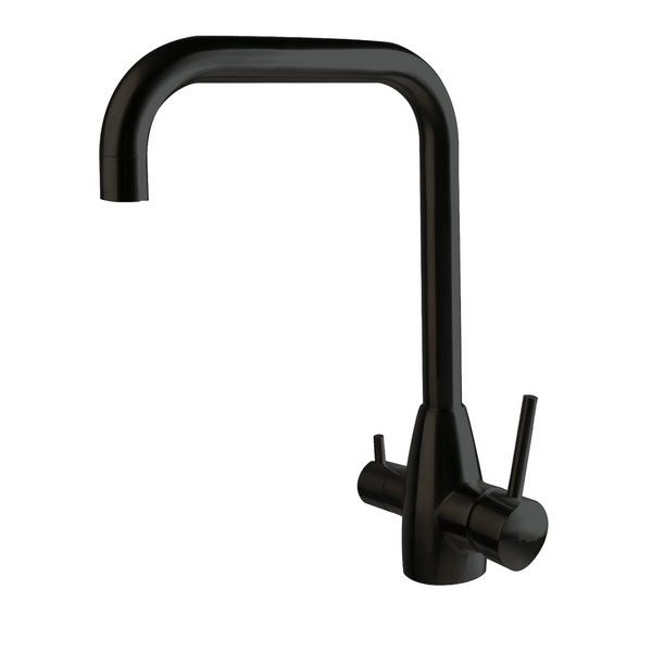 Rounded Square Neck - 3 Way Kitchen Mixer Tap - Black in white background