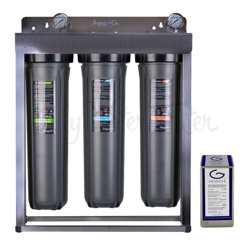 AquaCo Premium Triple Stage Whole House Water Filter with Grander Revitalisation